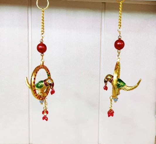 Metal Handmade Door Hanging Multicolour Parrot Showpiece Decorative Showpiece -Pack of 2