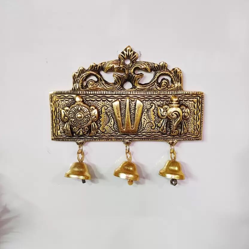 Tirupati Door Hanging Shankh Chakra Namah Latkan for Home,Office & Room,Showpiece Figurines,Religious Idol... Decorative Showpiece - 15 cm (Metal, Gold)