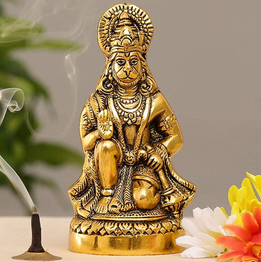 Metal Hanuman ji Murti/Bajrangbali Murti Idol Decorative Showpiece - 16.5 cm (Metal, Gold)