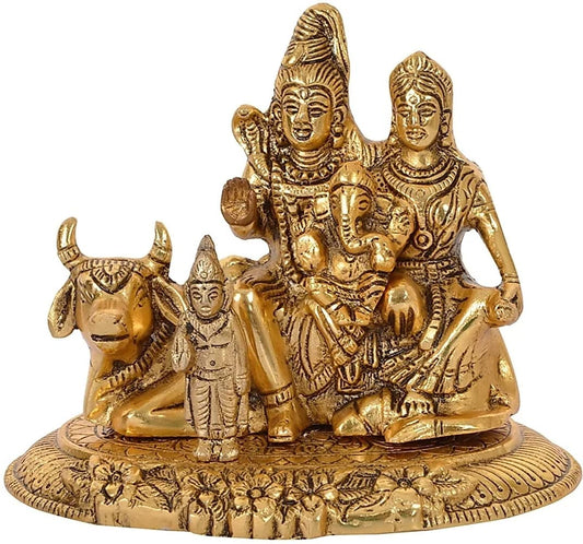 Metal Shiv Parivar Murti Metal Shiva Parvati Ganesh Idol Shiv Parivar Murti Statue Shiva Idols Family Sitting On Nandi Showpiece Figurine shivling for Home puja, Gold