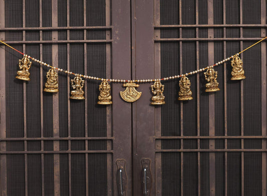 Metal Door Hanging Toran Bandarwal for Home Decoration/Lakshmi Ganesha Toran Mandir Temple (35 x 3.5 inch, Gold)