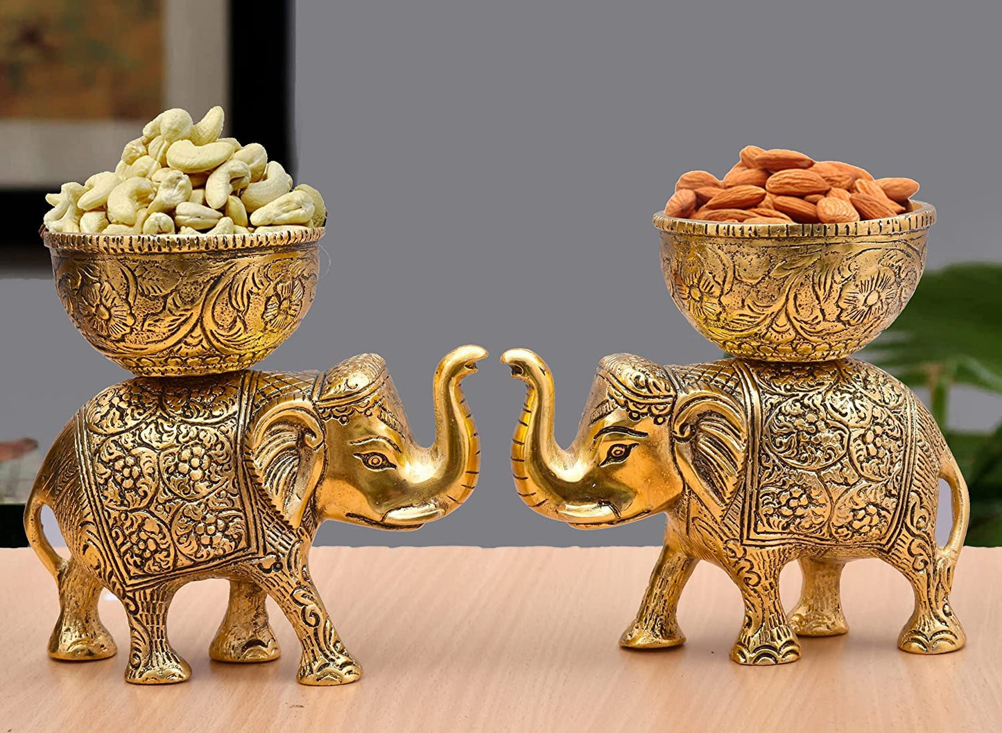 Metal Elephant Gold top dry fruit bowl