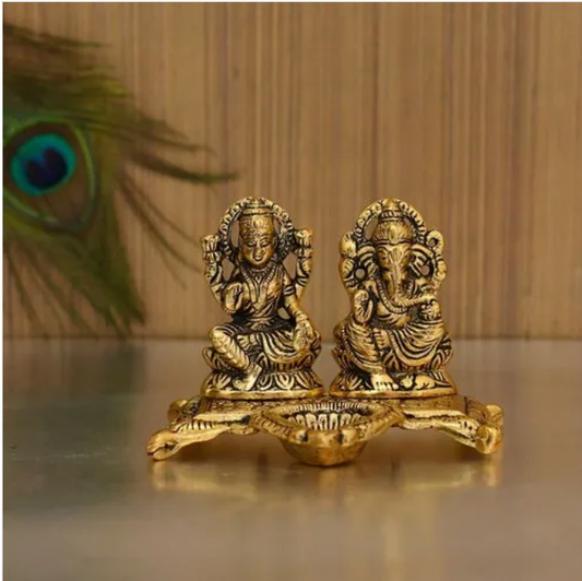 Lakshmi Ganesh Idol with Diya puja Deepak - Diwali Home Decoration Items