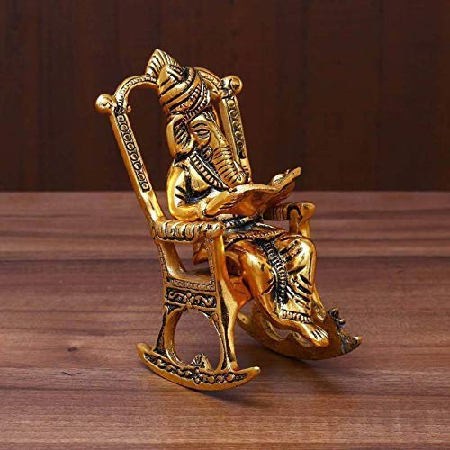 Gold Lord Ganesha Reading Ramayana Statue