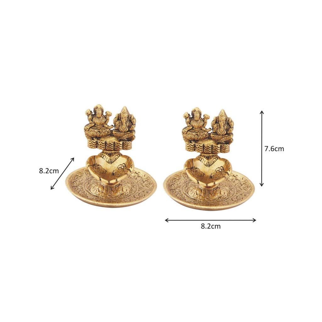 Lakshmi Ganesh Hand Diya Pair in Metal Antique Gold Plated 3 Inch