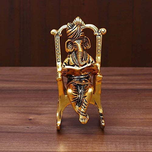 Gold Lord Ganesha Reading Ramayana Statue