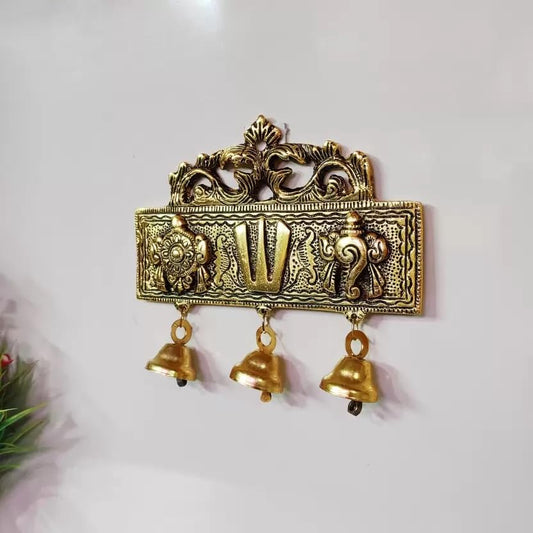 Tirupati Door Hanging Shankh Chakra Namah Latkan for Home,Office & Room,Showpiece Figurines,Religious Idol... Decorative Showpiece - 15 cm (Metal, Gold)