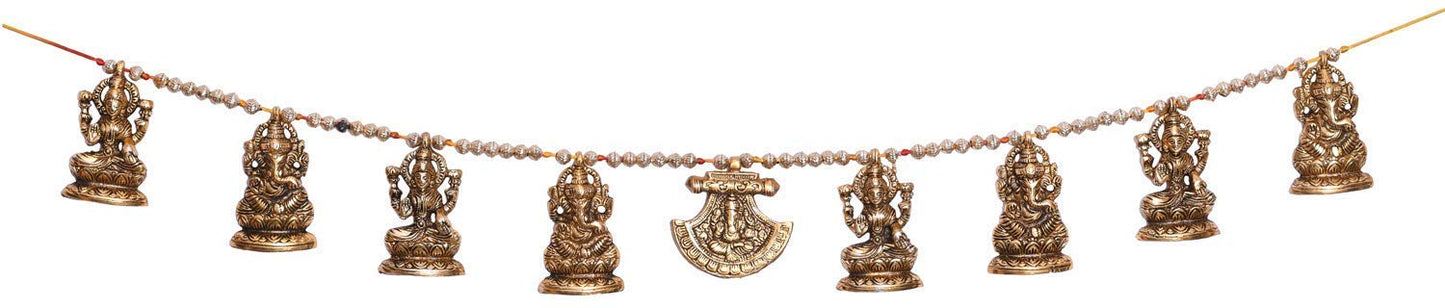 Metal Door Hanging Toran Bandarwal for Home Decoration/Lakshmi Ganesha Toran Mandir Temple (35 x 3.5 inch, Gold)