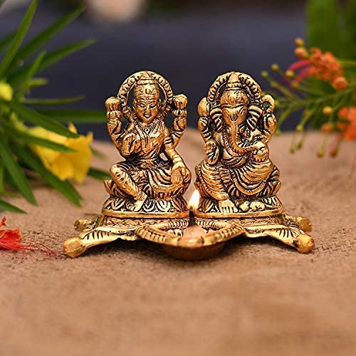 Lakshmi Ganesh Idol with Diya puja Deepak - Diwali Home Decoration Items