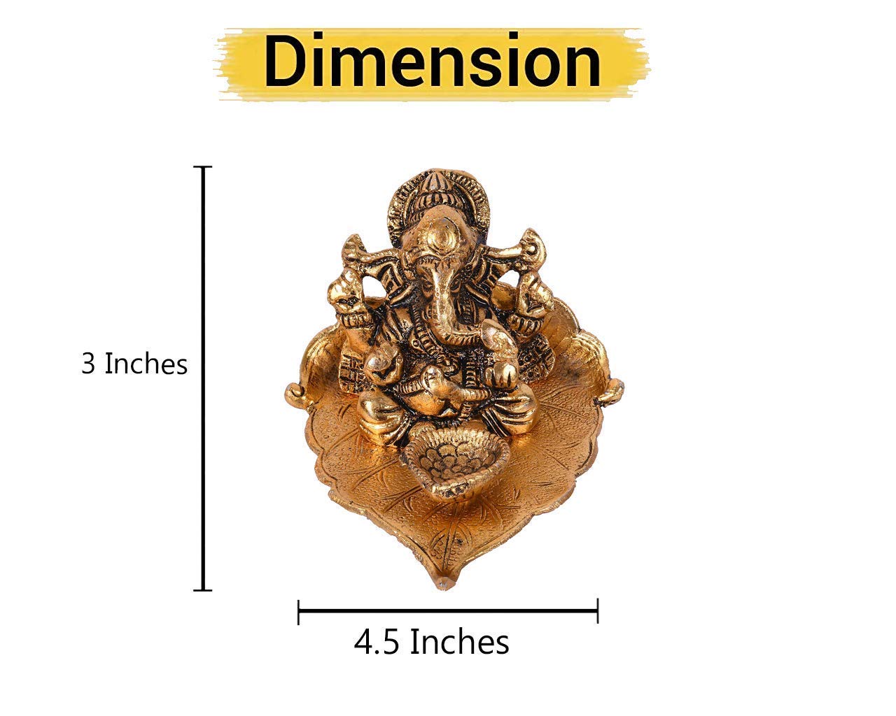 Ganesh Idol on Leaf - Lord Ganesha with Diya - Metal Hand Craved for Home Decorative Gift Puja Gifts Corporate