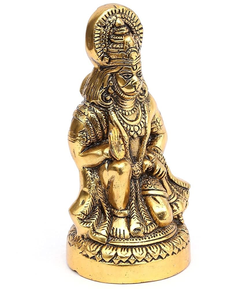 Metal Hanuman ji Murti/Bajrangbali Murti Idol Decorative Showpiece - 16.5 cm (Metal, Gold)