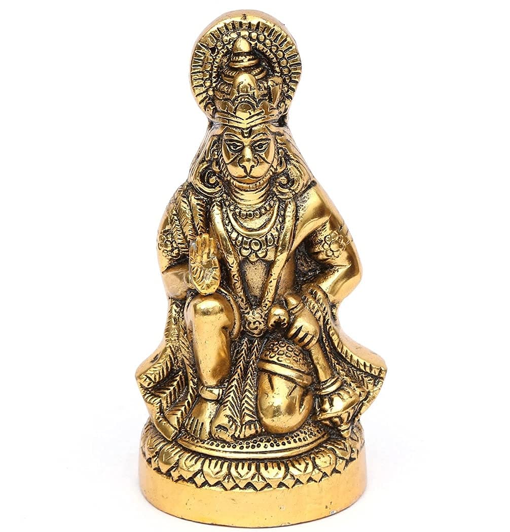 Metal Hanuman ji Murti/Bajrangbali Murti Idol Decorative Showpiece - 16.5 cm (Metal, Gold)