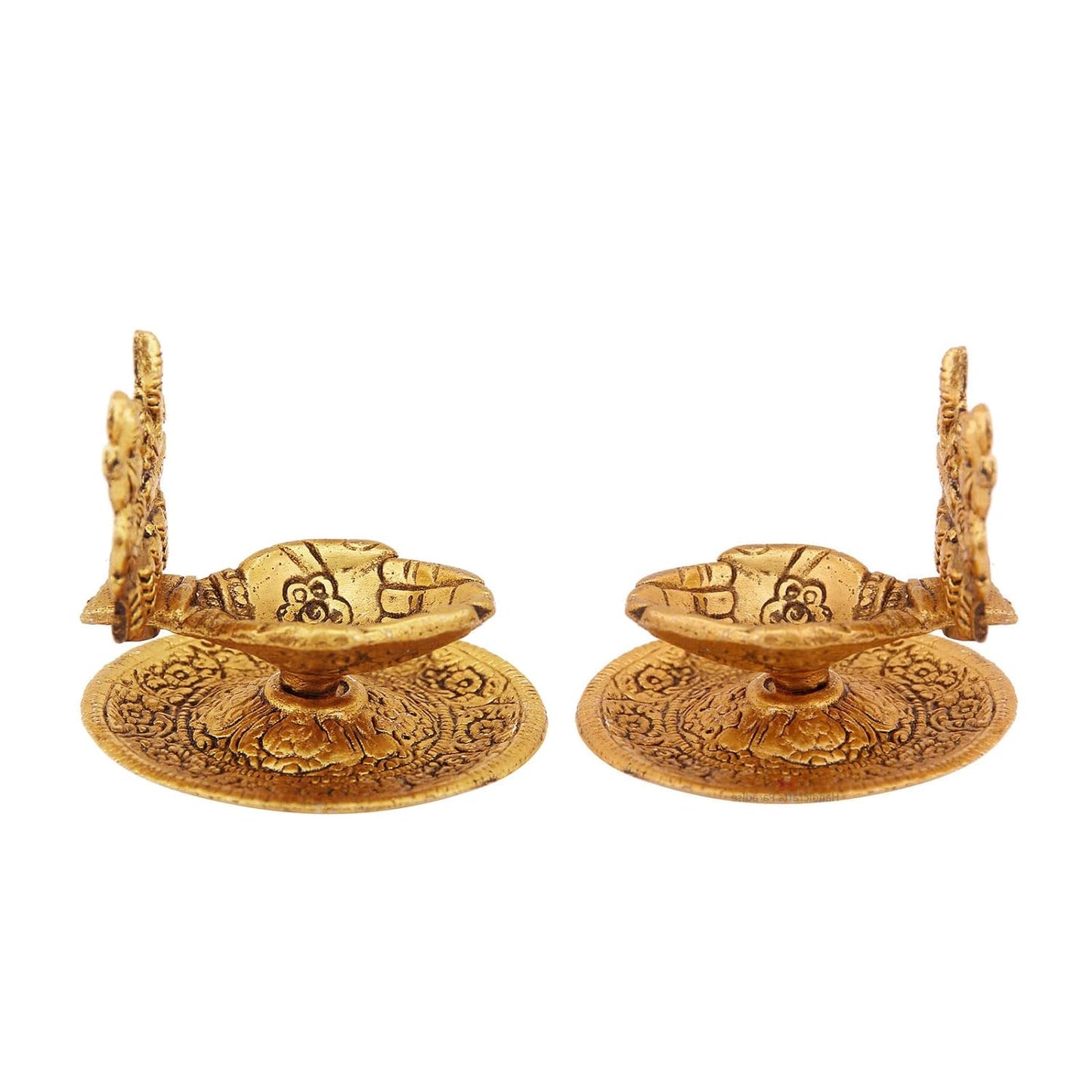 Lakshmi Ganesh Hand Diya Pair in Metal Antique Gold Plated 3 Inch