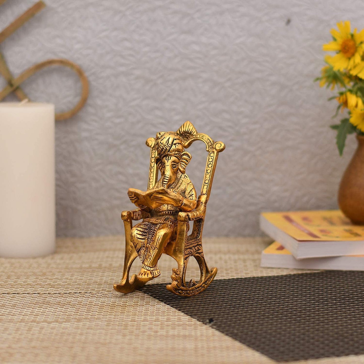 Gold Lord Ganesha Reading Ramayana Statue