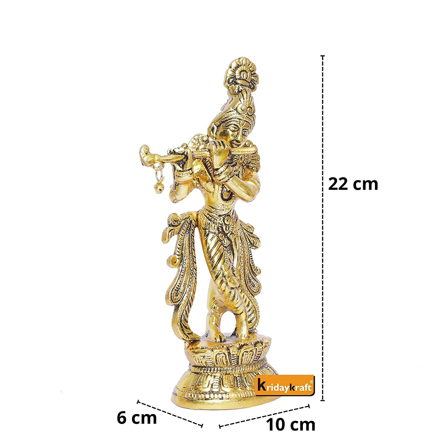 Lord Krishna Idol Statue Gold Plated Playing Flute Decorative Showpiece for Pooja Room & Gift