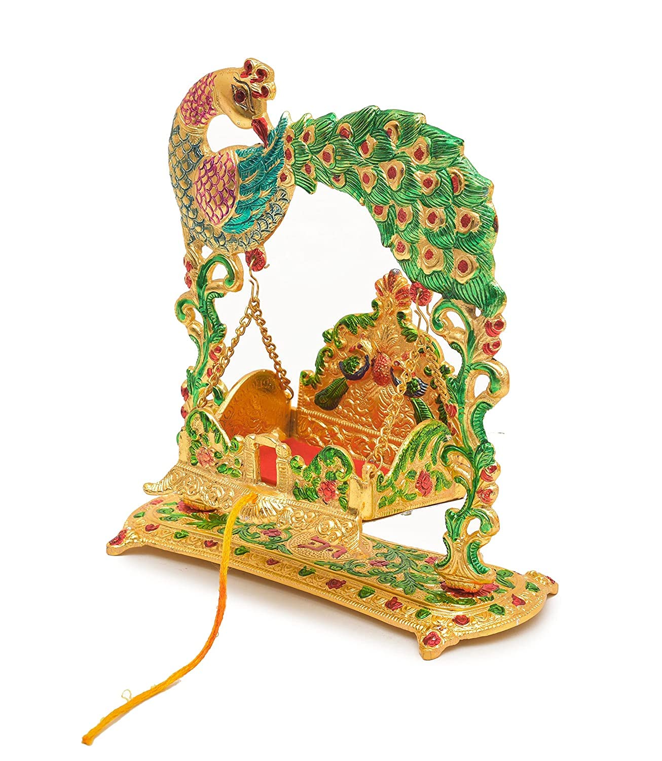 Laddu Gopal Jhula Palna for Laddu Gopal Ji with Peacock Design Decorative Showpiece (for 0 to 3 Number)