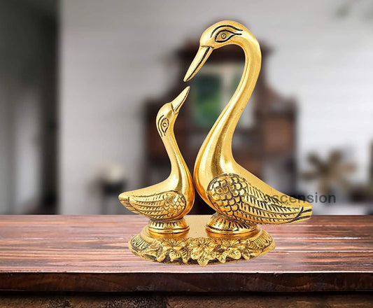 Table Decor Home And Office Decor Swan Pair Metal Gold Pleated Saras