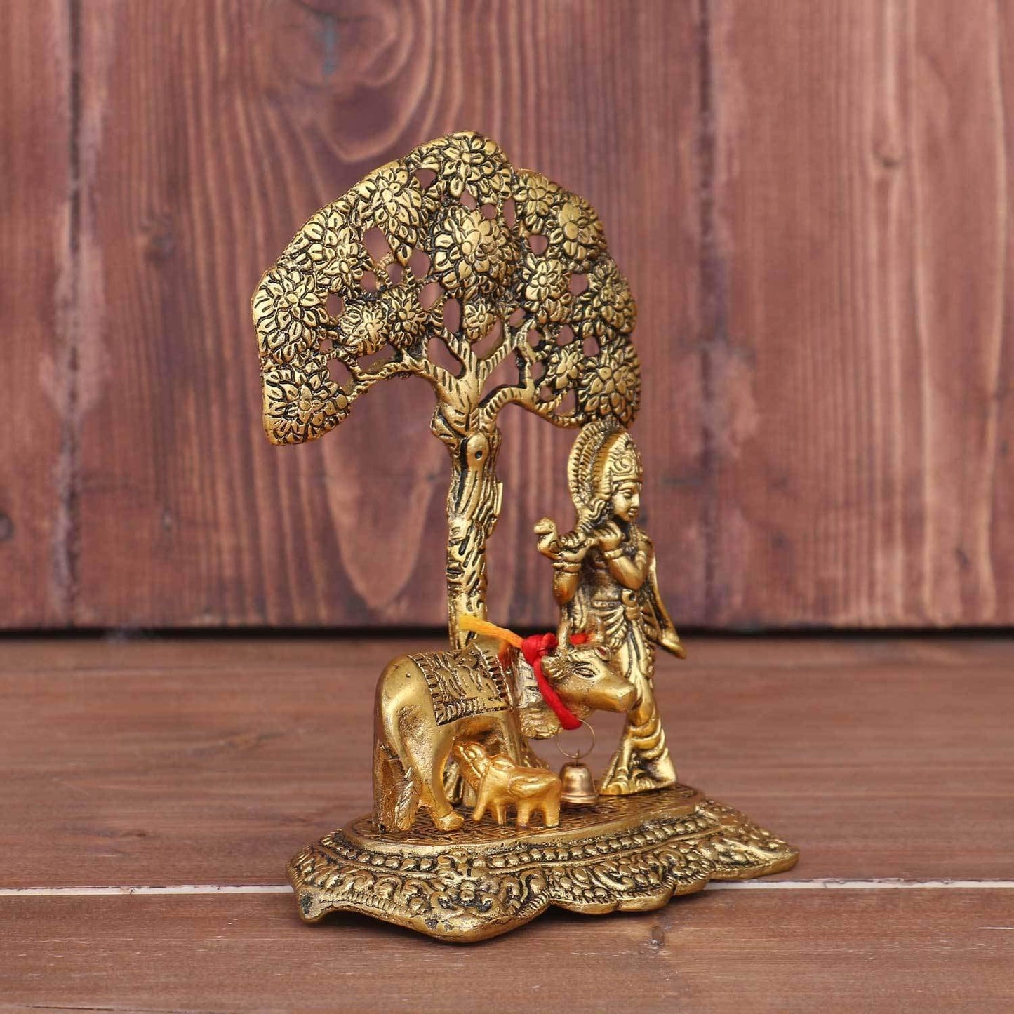 Cow Calf Krishna Under Tree home office table top Decorative Showpiece