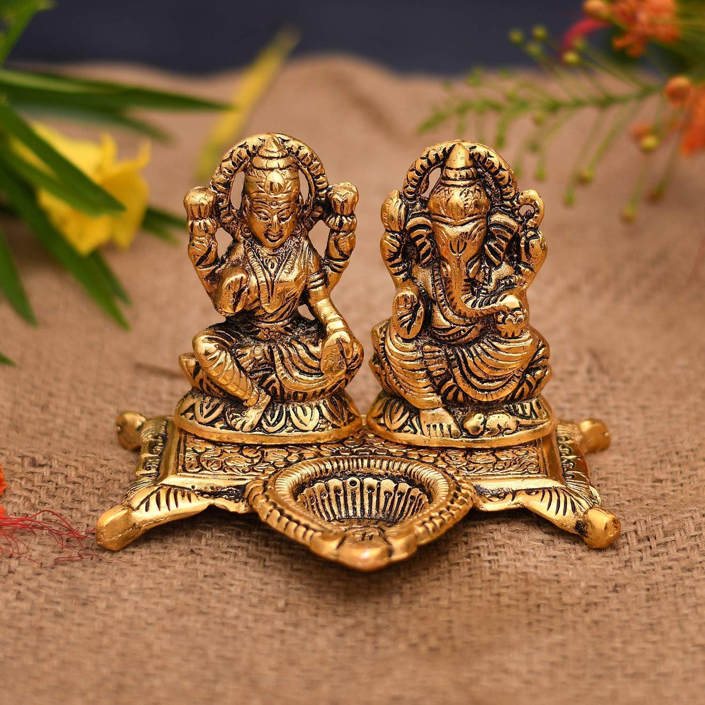 Lakshmi Ganesh Idol with Diya puja Deepak - Diwali Home Decoration Items