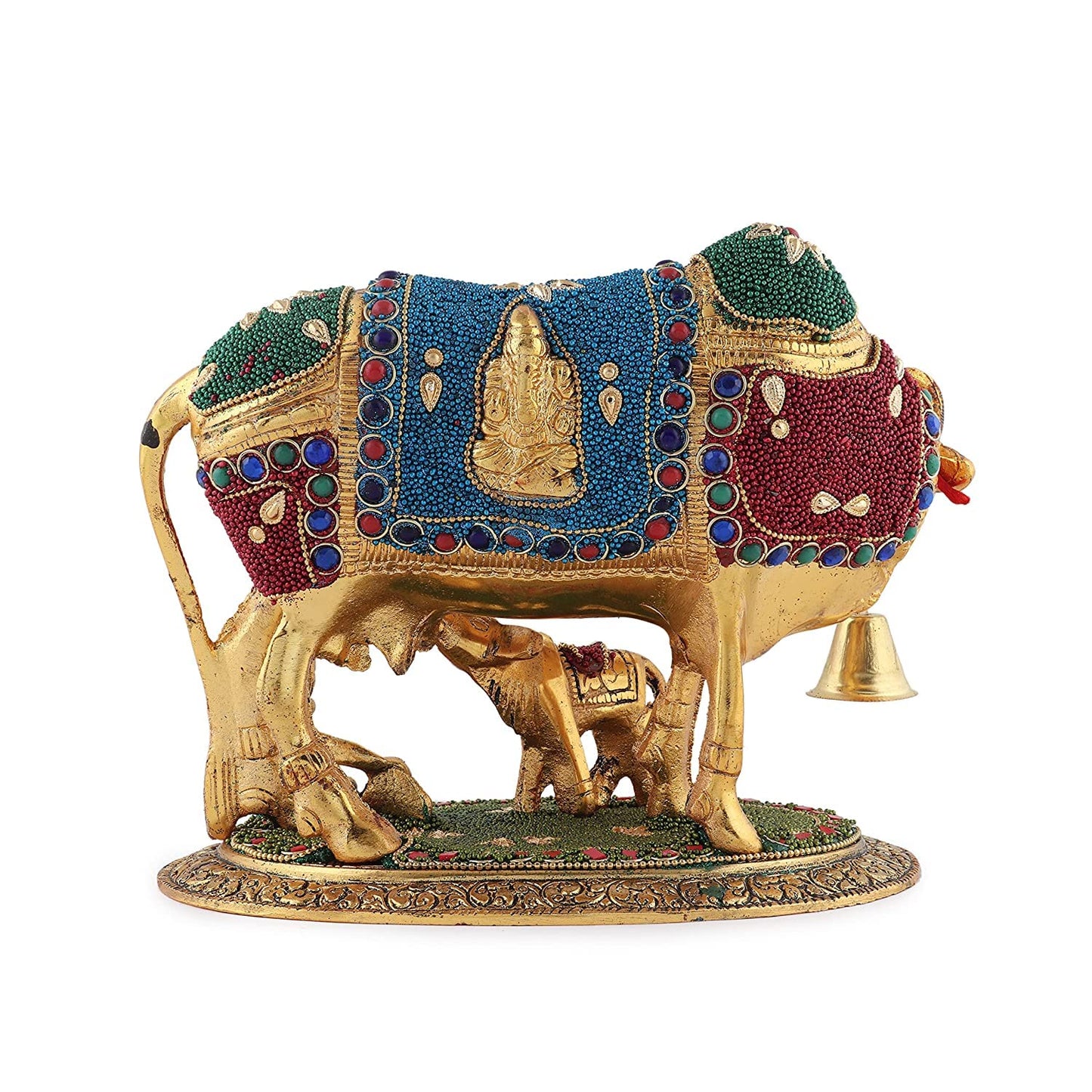 Handcrafted Metal Kamdhenu Cow with Calf - Stone | Bhartiya Saugat