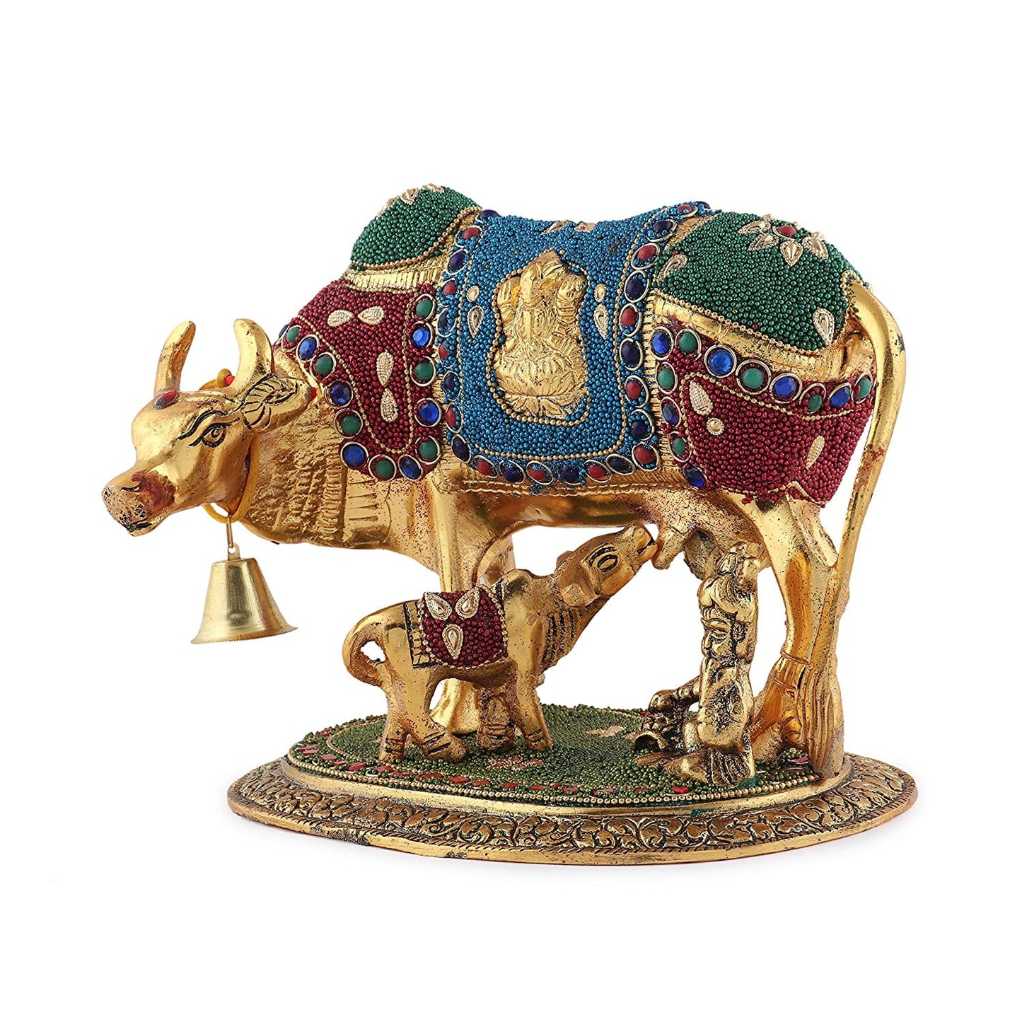 Handcrafted Metal Kamdhenu Cow with Calf - Stone | Bhartiya Saugat