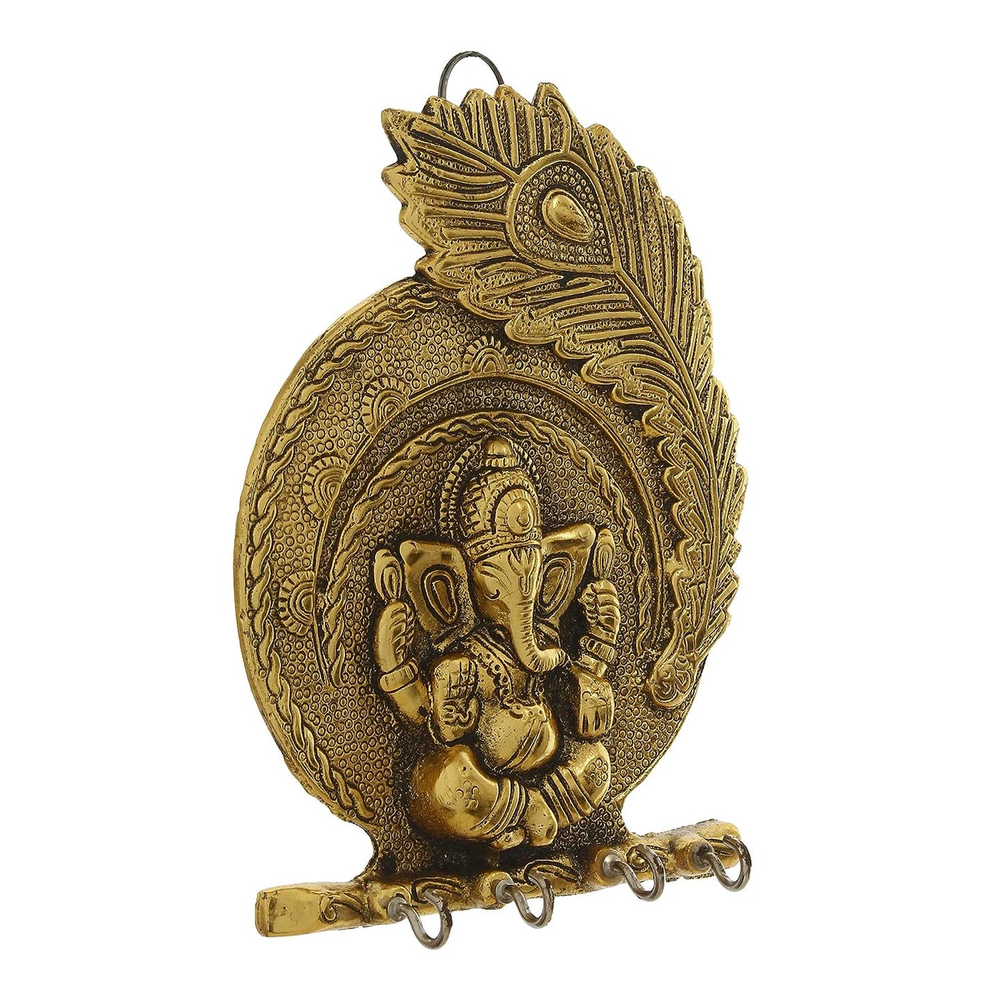 Golden Lord Ganesha Mor Pankh 4 Hooks Key Holder,