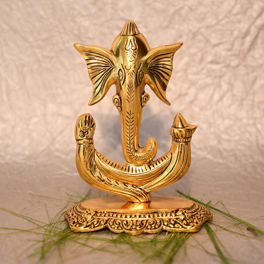 Ganesh Idol on Leaf  - Metal Hand Craved for Home Decorative Gift Puja Gifts Corporate (U Shaped Ganesh)