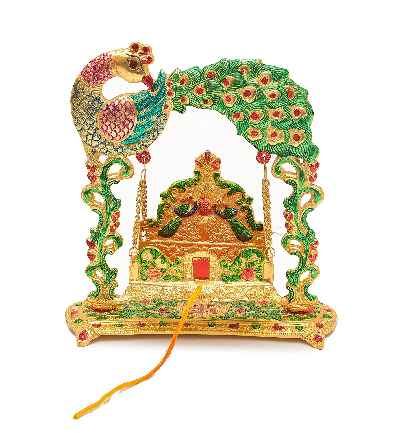 Laddu Gopal Jhula Palna for Laddu Gopal Ji with Peacock Design Decorative Showpiece (for 0 to 3 Number)