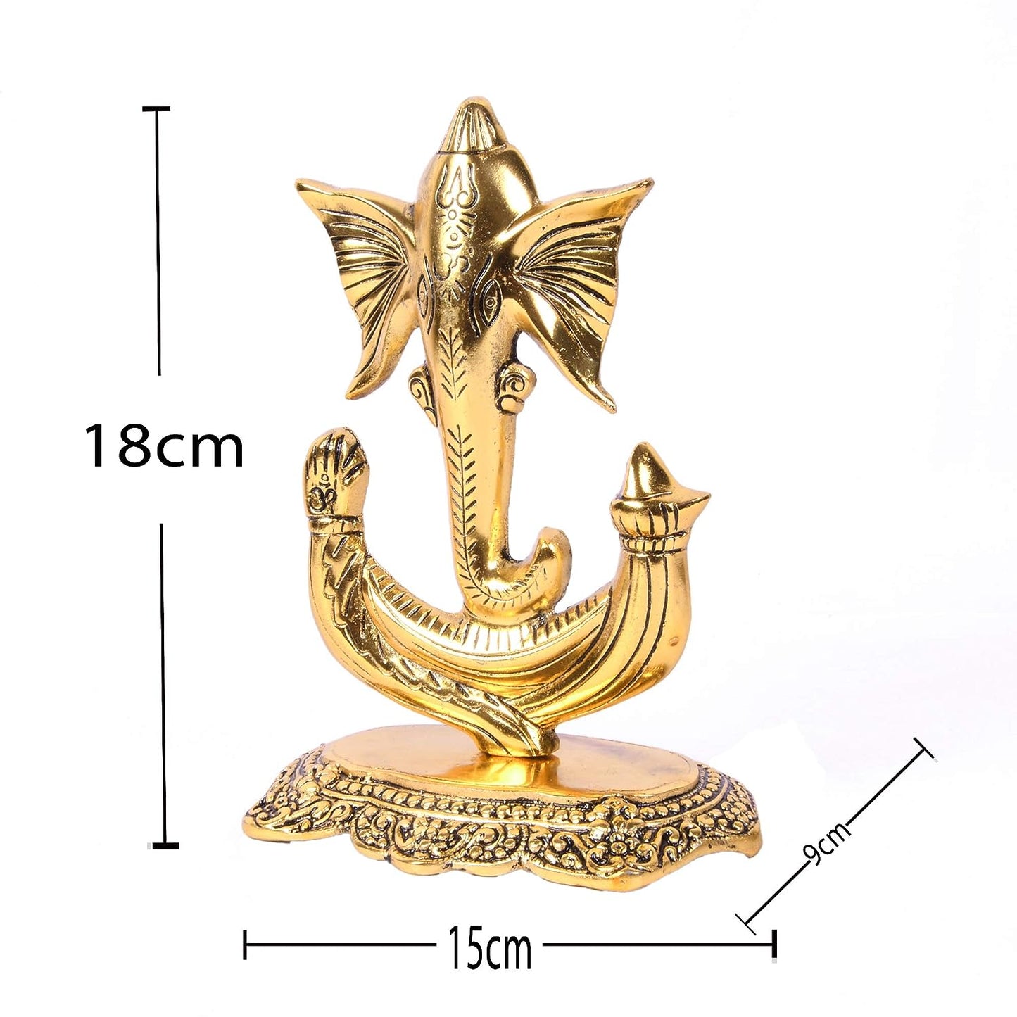 Ganesh Idol on Leaf  - Metal Hand Craved for Home Decorative Gift Puja Gifts Corporate (U Shaped Ganesh)