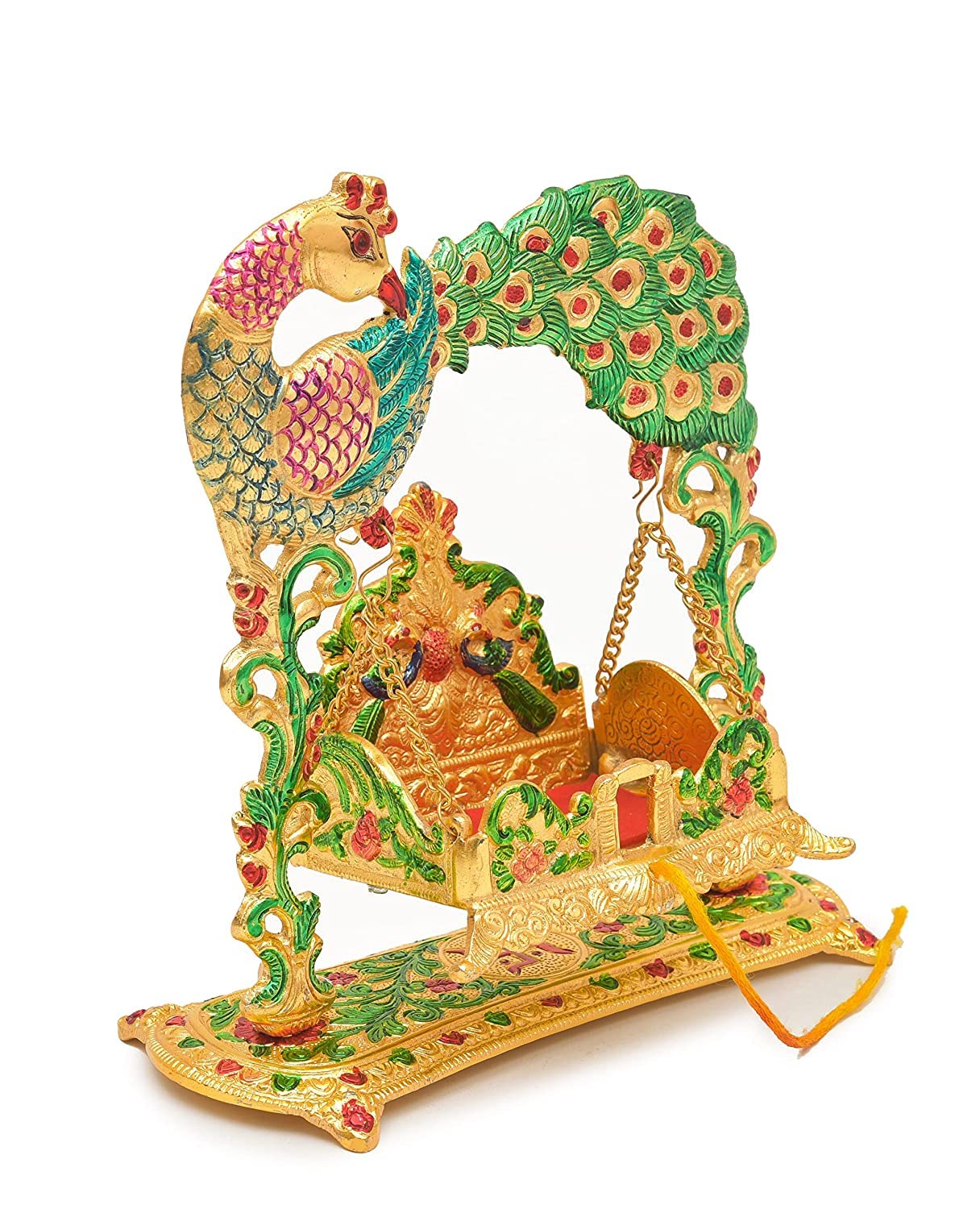 Laddu Gopal Jhula Palna for Laddu Gopal Ji with Peacock Design Decorative Showpiece (for 0 to 3 Number)