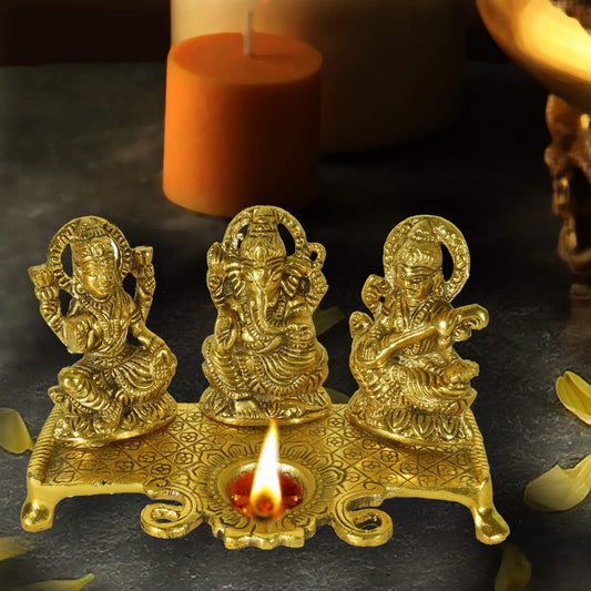 Laxmi Ganesh Saraswati Murti Idol Ganesh Diya   – Diwali Home Decoration Items – Laxmi Ganesh for Diwali Showpiece Oil Lamp