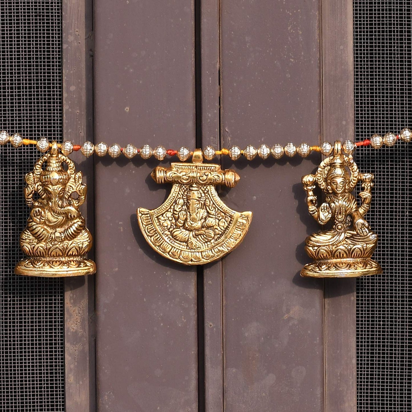 Metal Door Hanging Toran Bandarwal for Home Decoration/Lakshmi Ganesha Toran Mandir Temple (35 x 3.5 inch, Gold)