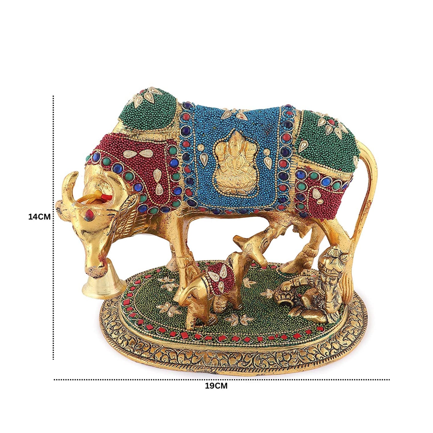 Handcrafted Metal Kamdhenu Cow with Calf - Stone | Bhartiya Saugat