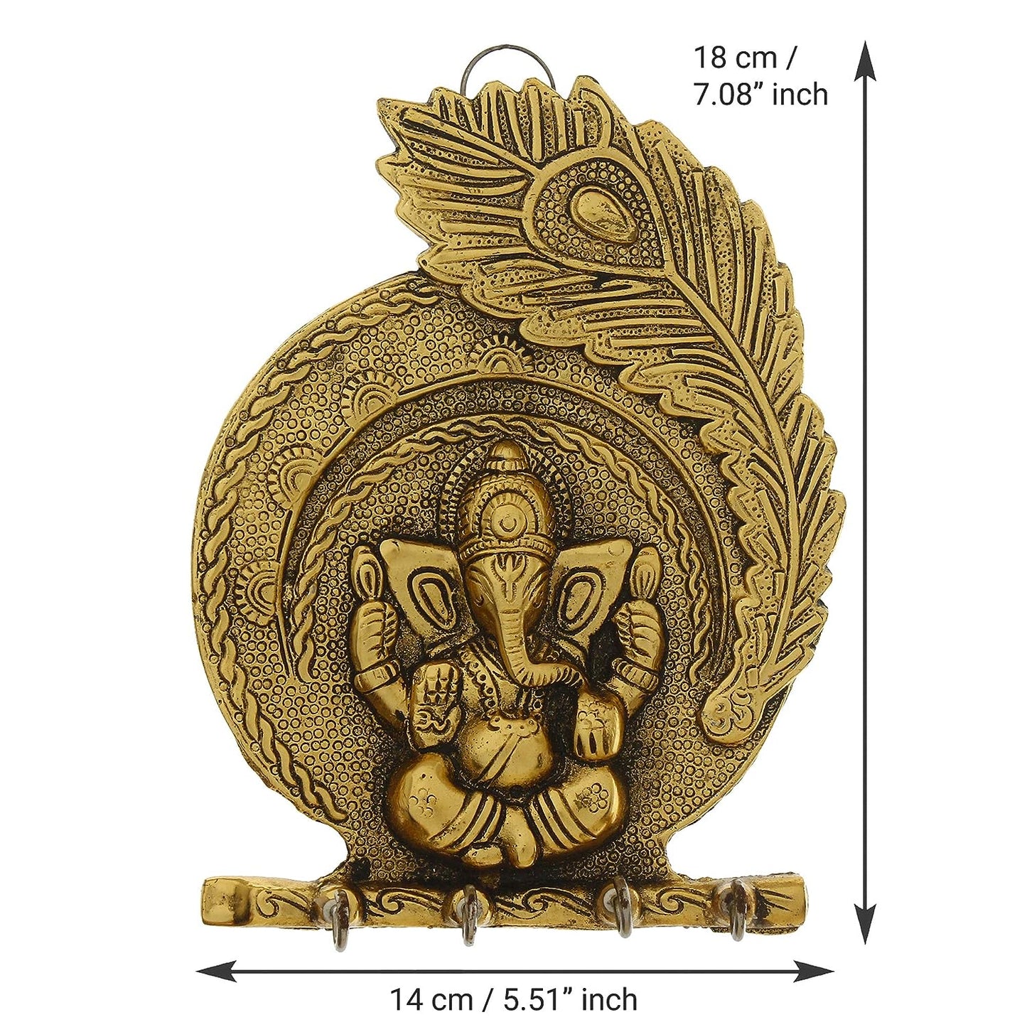 Golden Lord Ganesha Mor Pankh 4 Hooks Key Holder,