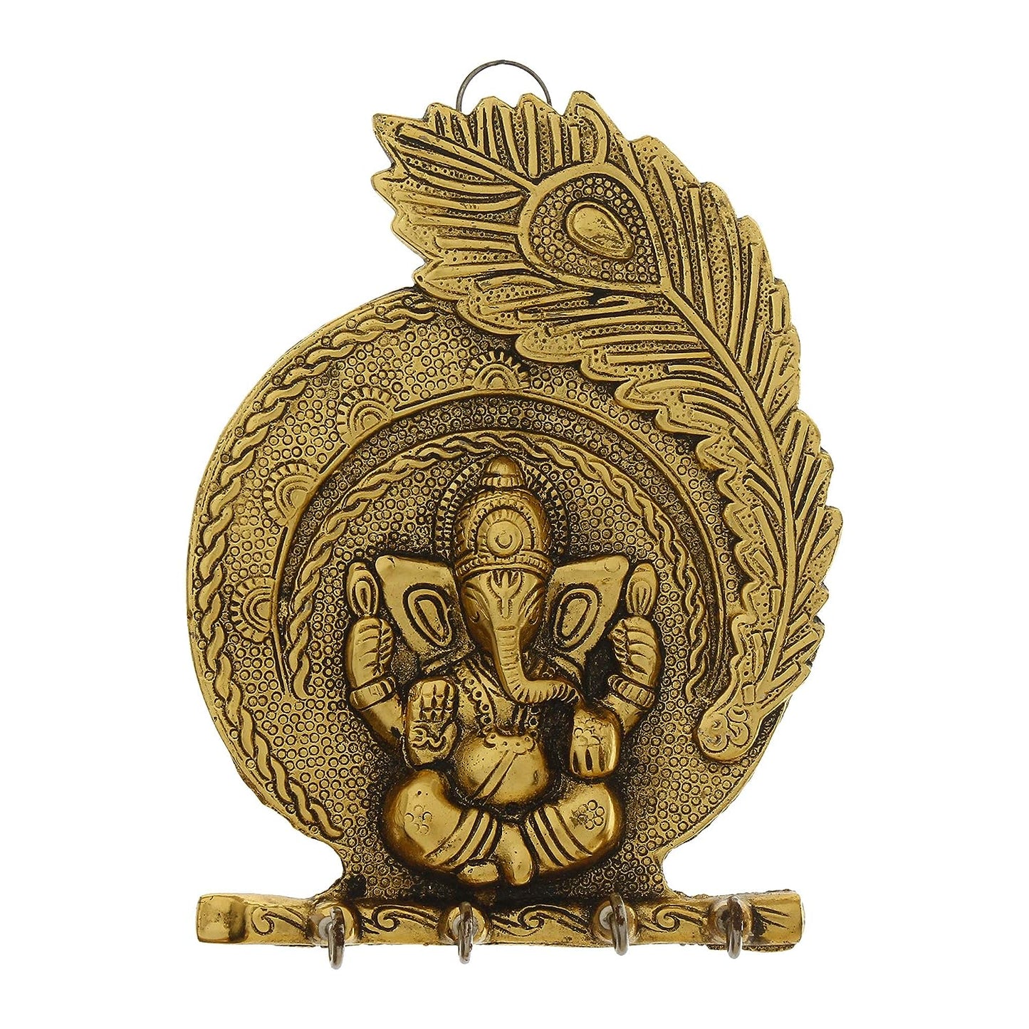 Golden Lord Ganesha Mor Pankh 4 Hooks Key Holder,