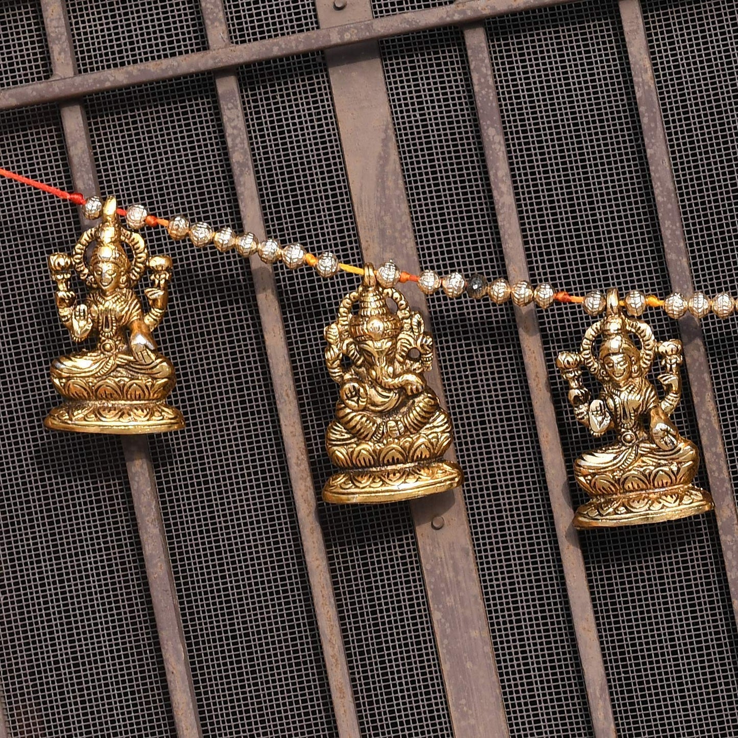 Metal Door Hanging Toran Bandarwal for Home Decoration/Lakshmi Ganesha Toran Mandir Temple (35 x 3.5 inch, Gold)