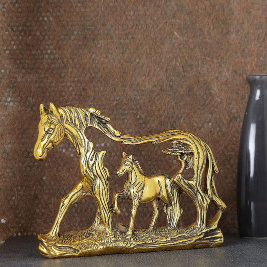 Horse with Baby Horse Golden Plated