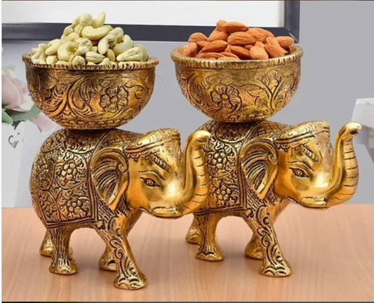 Metal Elephant Gold top dry fruit bowl